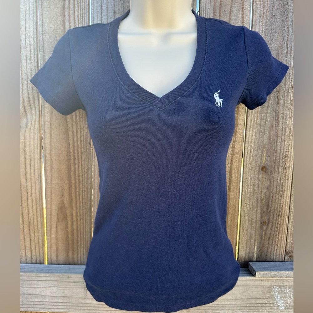 Ralph Lauren Navy V‑Neck Polo Logo Tee